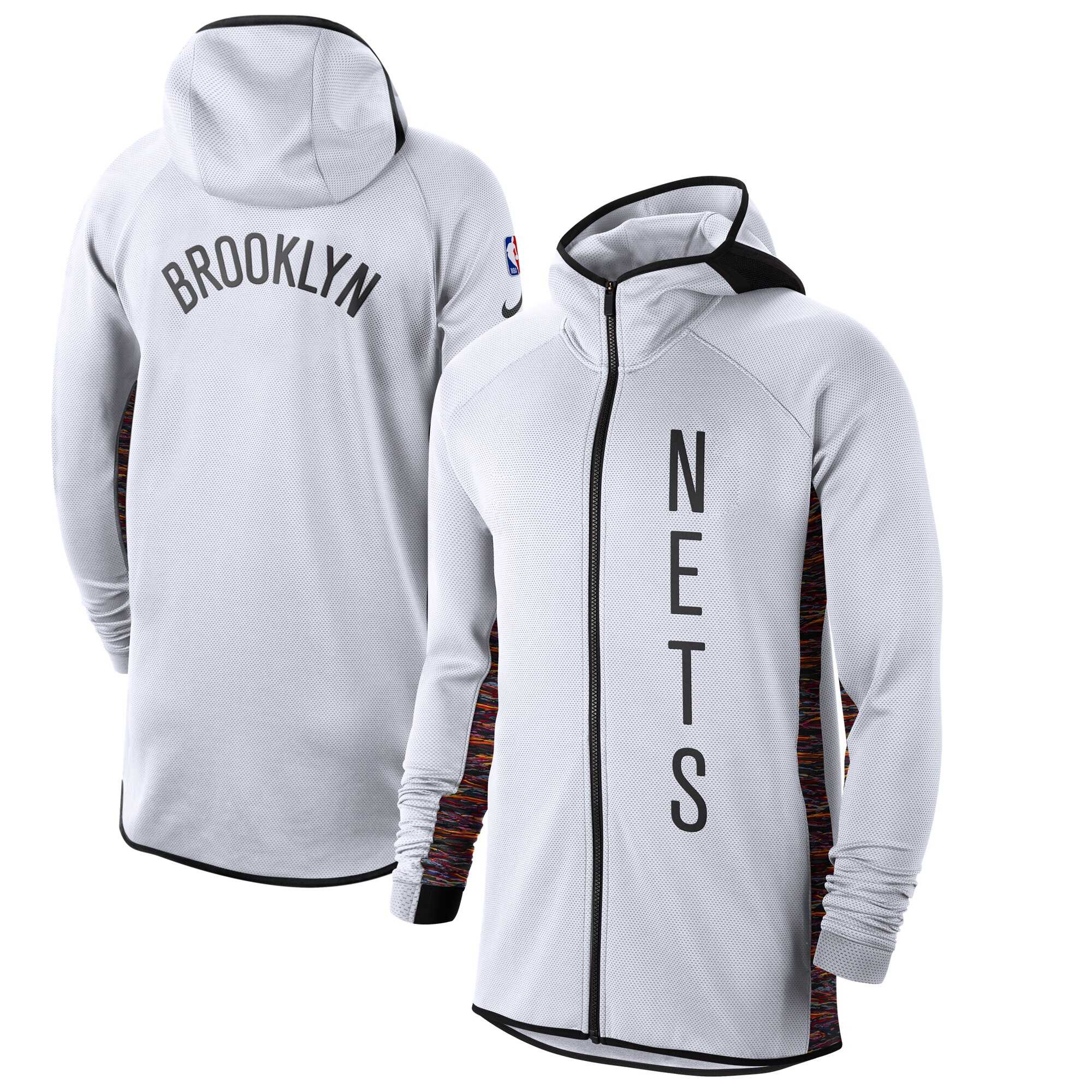 Men Nike Brooklyn Nets WhiteBlack 201920 Earned Edition Showtime FullZip Performance Hoodie